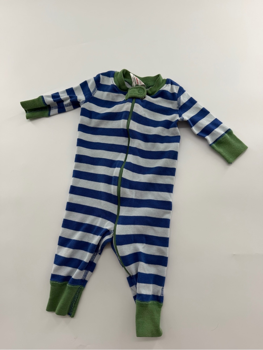Hanna Andersson HA Blue Green Striped Full Zip Long John Organic Cotton Pajamas